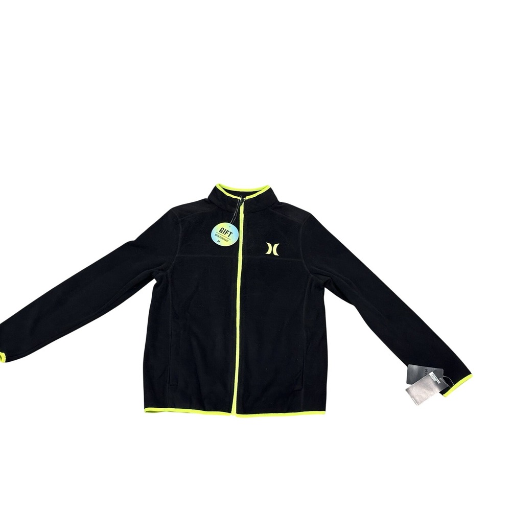 NWT Hurley Youth boys Fleece Jacket W/Pockets Black Neon Piping size XL‎ Sporty